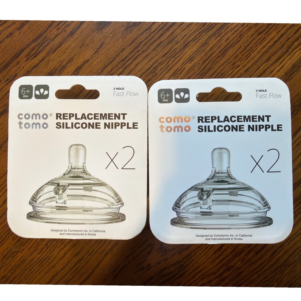 NEW Comotomo Replacement Silicone Nipples X2 6mo+ Fast Flow 3 Hole 4 Total